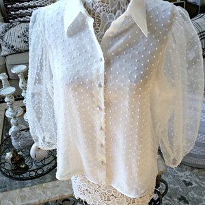 NWOT! PRETTY SHEER Dot BLOUSE POOF Sleeves ZARA